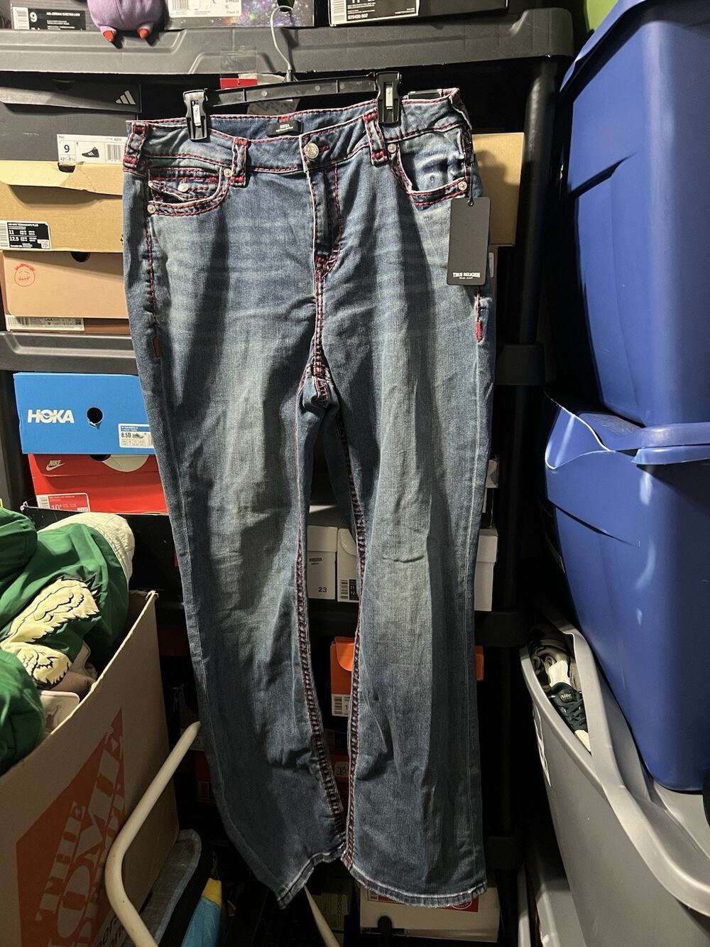 Size 38- NWT True Religion Plus Becca Mid Rise Bootcut Jeans Red Thick Stitch